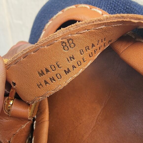 Talbots Ballet Flats Navy/Brown Canvas Leather Buckle Flats Women's Size 8B - Picture 7 of 7